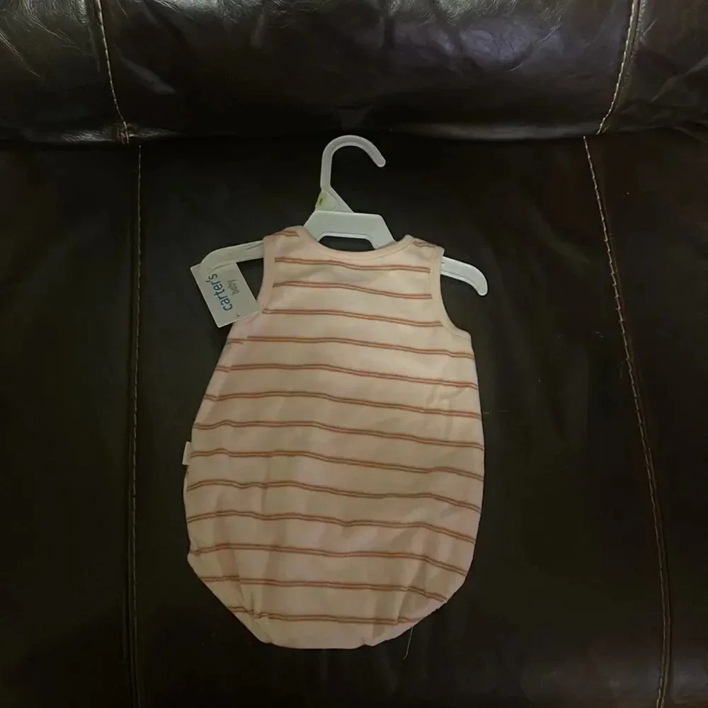 2 Carter's Baby Boys Size 3M Sleeveless Gray Jeep and Stripe Summer Romper
